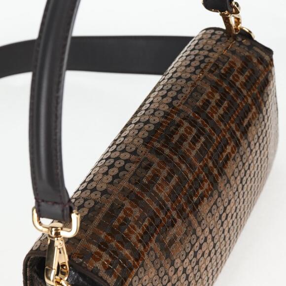 FENDI Zucca Canvas Mamma Bucket Shoulder Bag Sequin Brown Gold - Picture 6 of 14